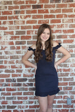 Load image into Gallery viewer, Navy Off the Shoulder Ruffle Dress
