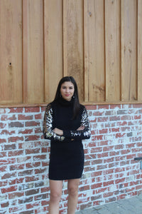 Black Turtleneck Sweater Sequin Sleeve Dress