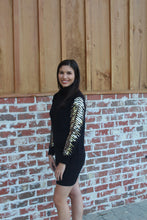 Load image into Gallery viewer, Black Turtleneck Sweater Sequin Sleeve Dress
