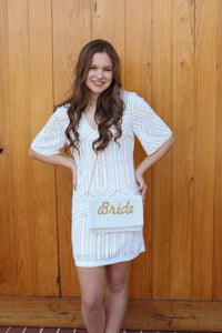 White & Cream Sequin Beaded Mini Dress