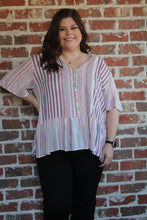 Load image into Gallery viewer, Pink Striped Button-Down Peplum Top Curvy
