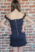 Load image into Gallery viewer, Navy Off the Shoulder Ruffle Dress
