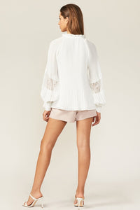 Justene White Long Sleeve Pleated Blouse