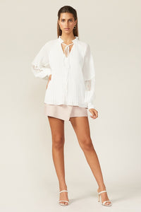 Justene White Long Sleeve Pleated Blouse