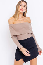 Load image into Gallery viewer, Mocha Off the Shoulder Wavy Hem Bodysuit
