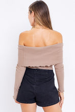 Load image into Gallery viewer, Mocha Off the Shoulder Wavy Hem Bodysuit
