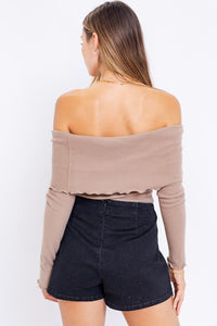 Mocha Off the Shoulder Wavy Hem Bodysuit