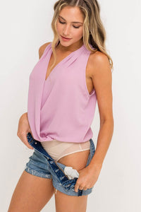 Mauve Overlapped Basic Bodysuit Top