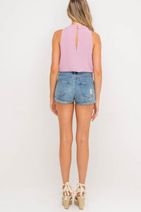 Mauve Overlapped Basic Bodysuit Top