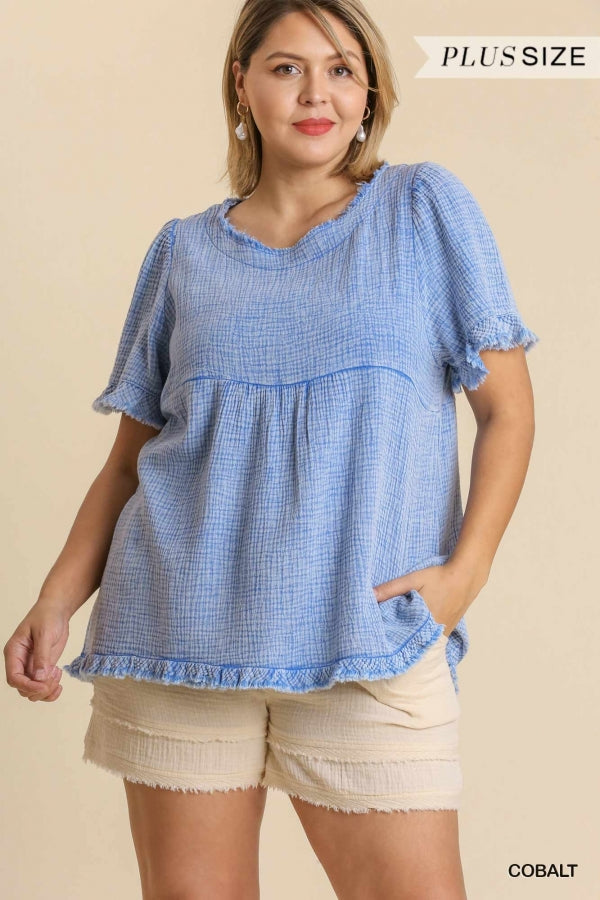 Carrie Cobalt Washed Curvy Top