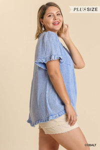 Carrie Cobalt Washed Curvy Top
